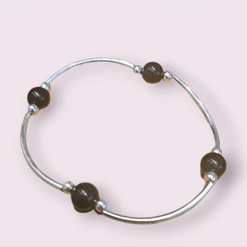 STERLING SILVER SMALLER BEAD BLACK ONYX BLESSING BRACELET.
